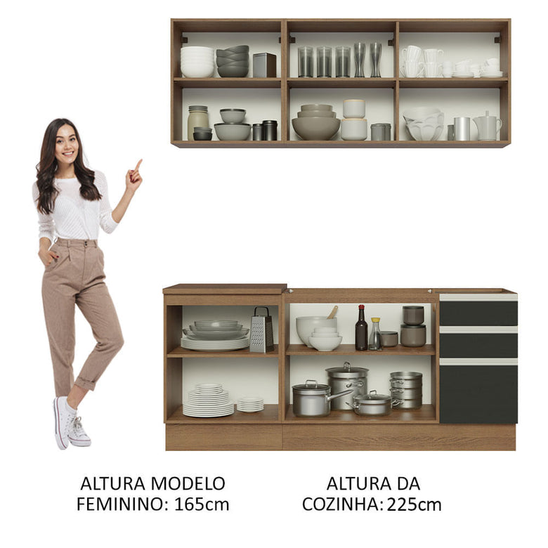 Armário de Cozinha Compacta 180cm Rustic Preto Glamy Madesa 05