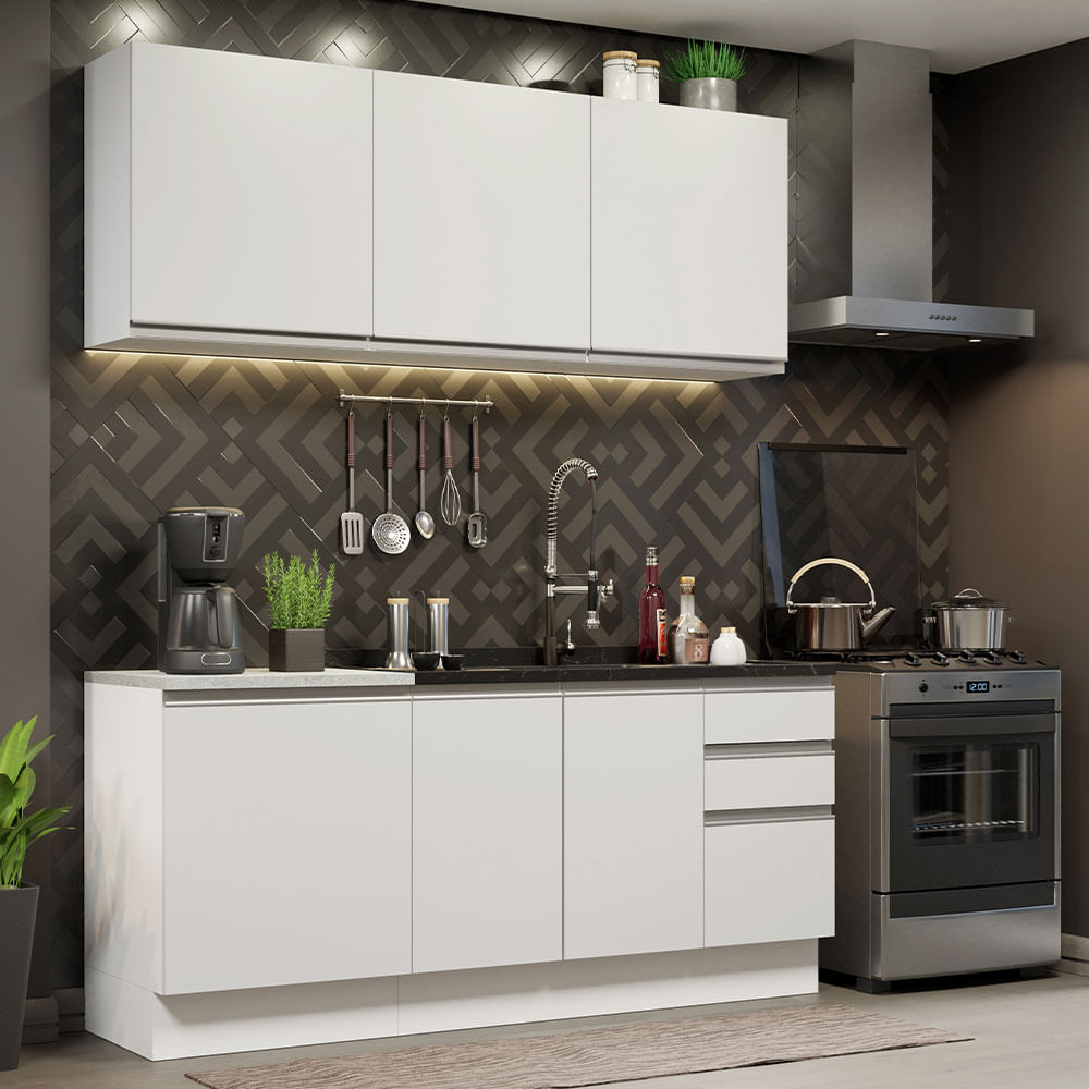 Armário de Cozinha Compacta 180cm Branco Glamy Madesa 05 - Branco