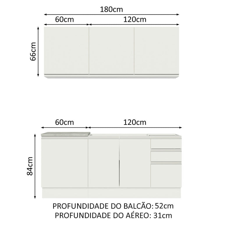 Armário de Cozinha Compacta 180cm Branco Glamy Madesa 05