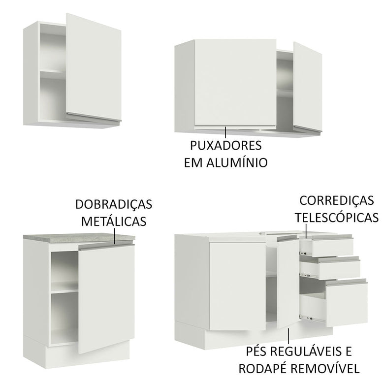 Armário de Cozinha Compacta 180cm Branco Glamy Madesa 05