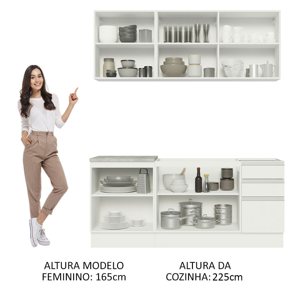 Armário de Cozinha Compacta 180cm Branco Glamy Madesa 05