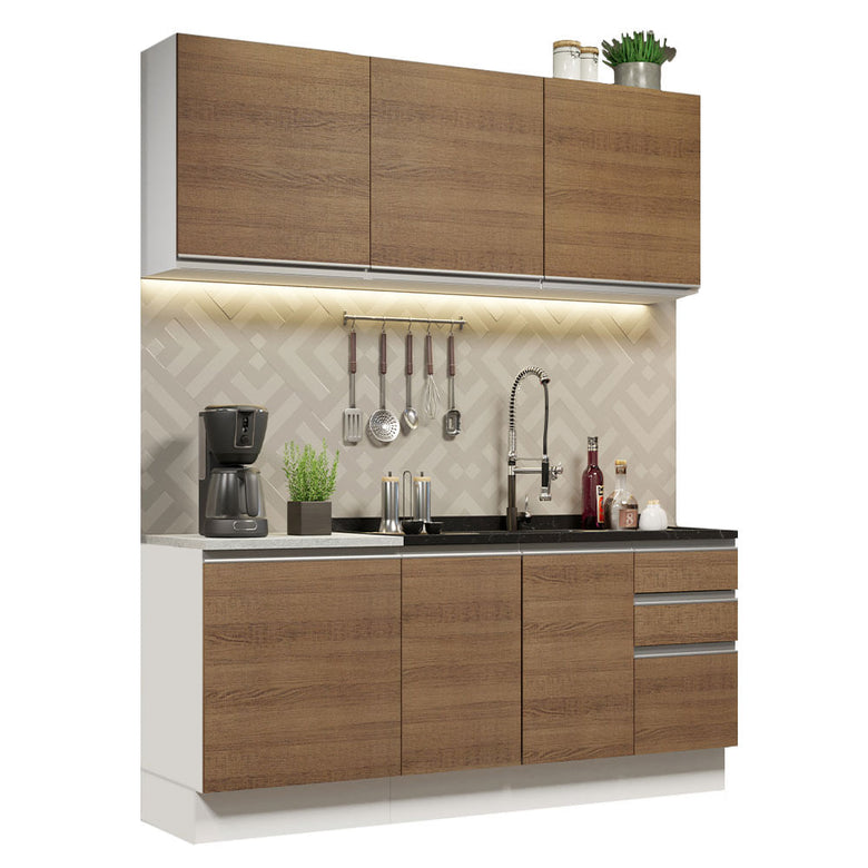 Armário de Cozinha Compacta 180cm Branco Rustic Glamy Madesa 05