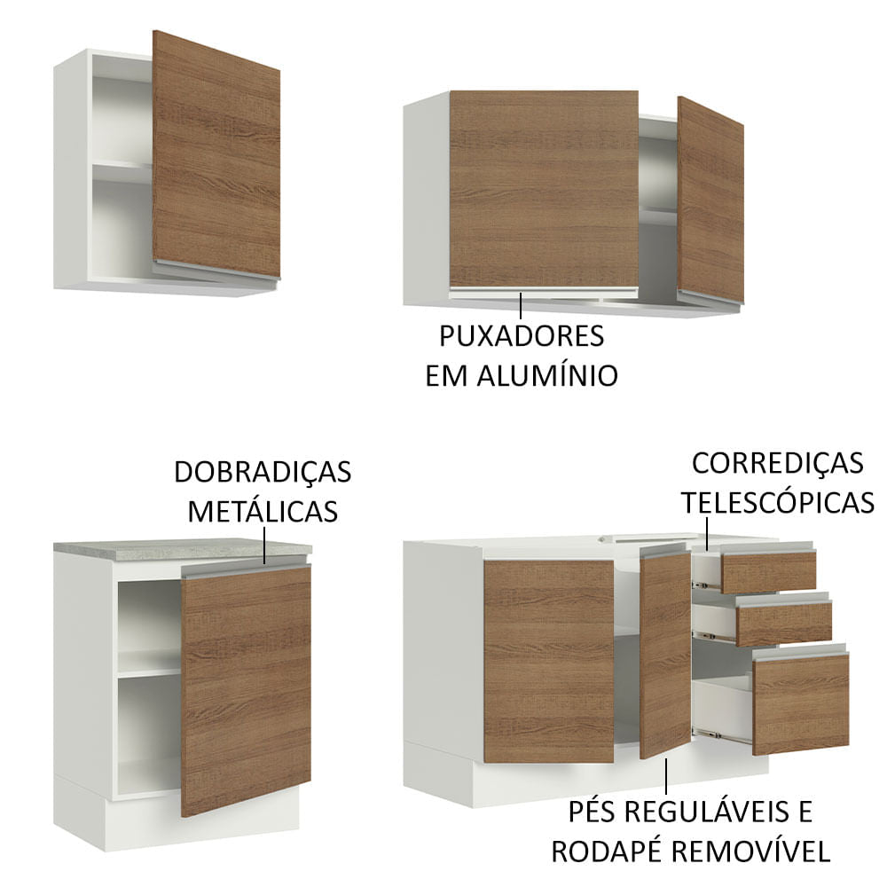 Armário de Cozinha Compacta 180cm Branco Rustic Glamy Madesa 05