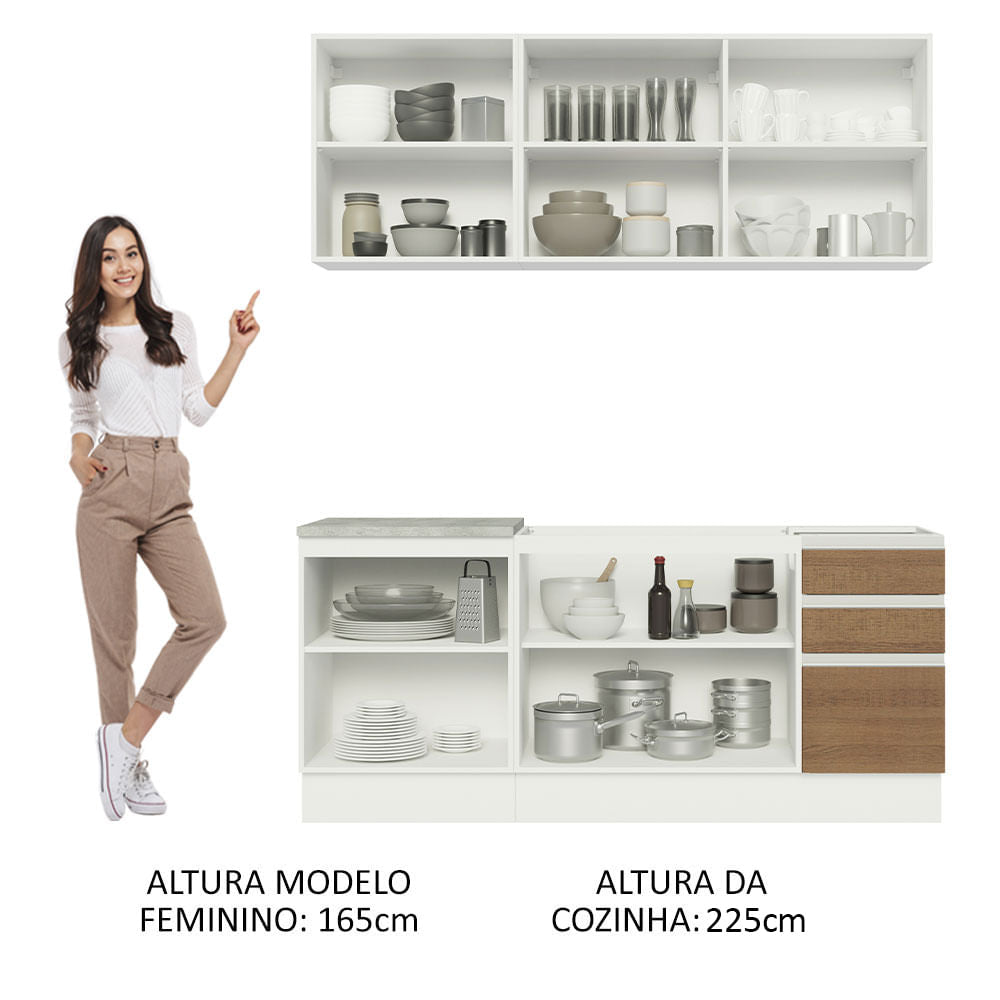 Armário de Cozinha Compacta 180cm Branco Rustic Glamy Madesa 05
