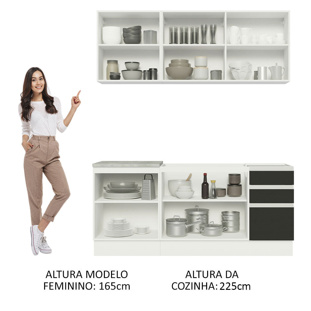 Armário de Cozinha Compacta 180cm Branco Preto Glamy Madesa 05