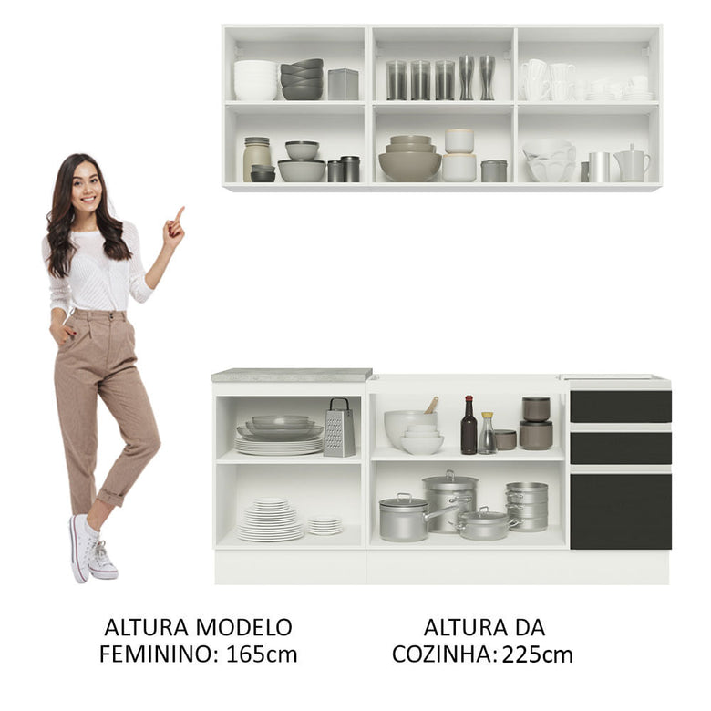 Armário de Cozinha Compacta 180cm Branco Preto Glamy Madesa 05