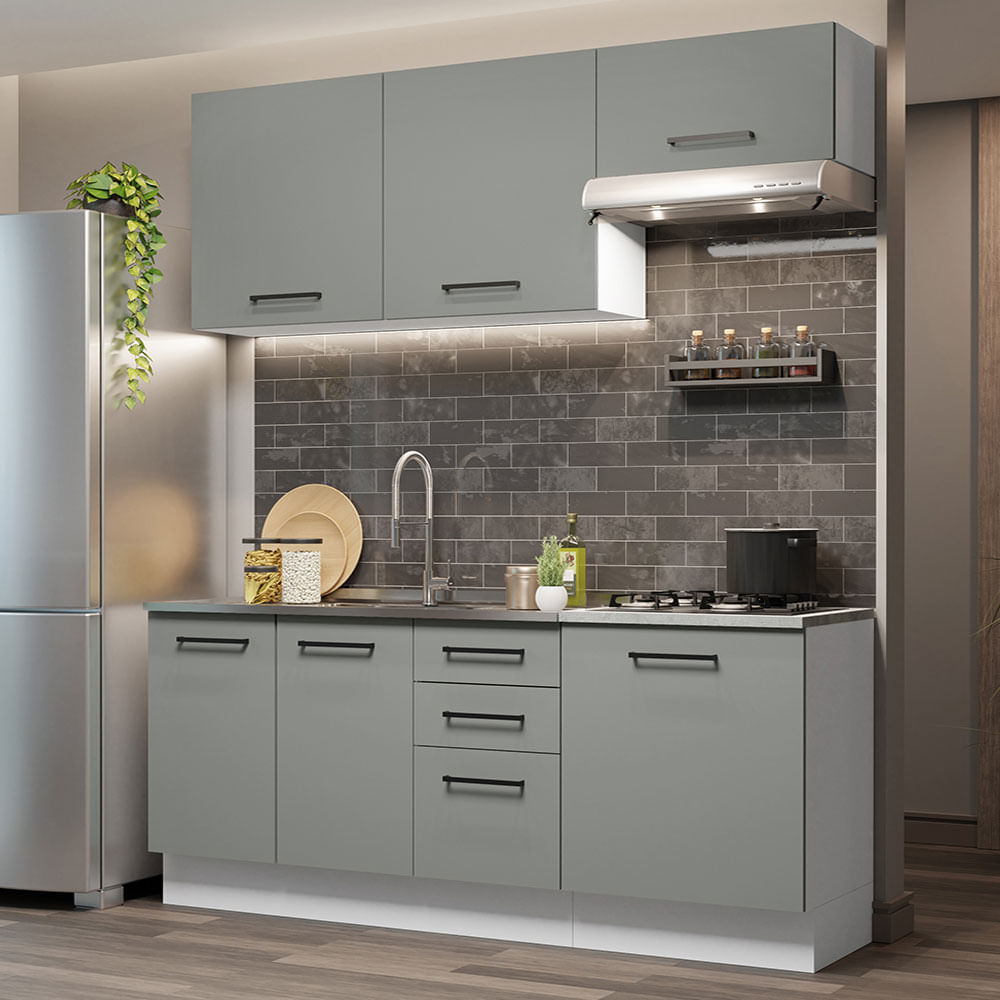 Armário de Cozinha Compacta 180cm Branco Cinza Agata Madesa 03 - Branco/Cinza