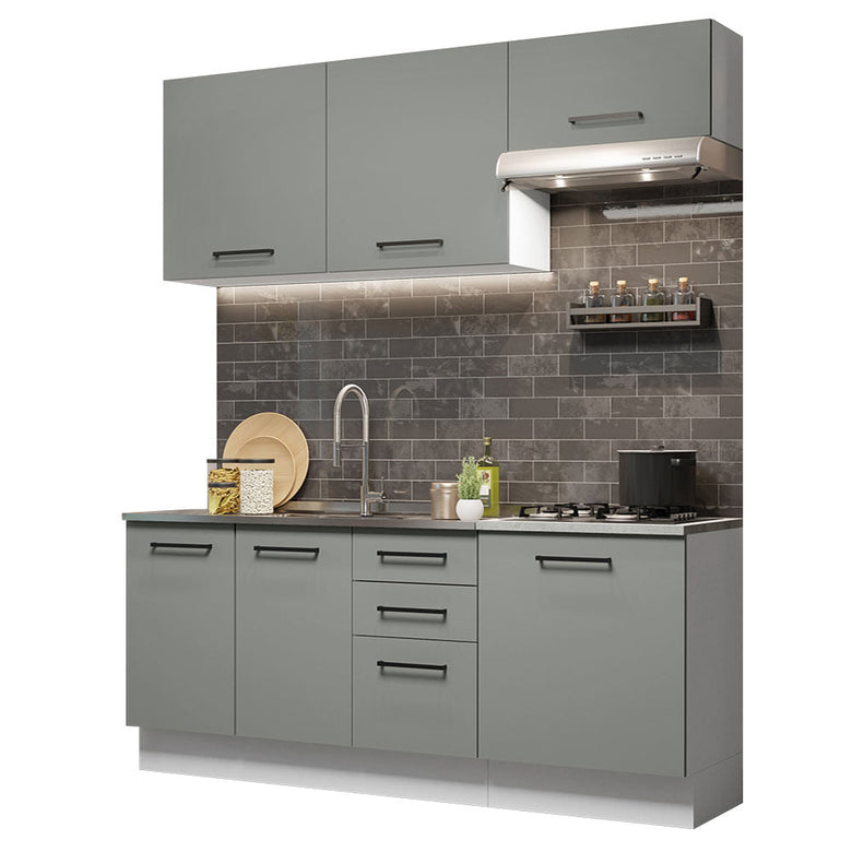 Armário de Cozinha Compacta 180cm Branco Cinza Agata Madesa 03