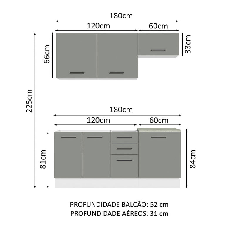 Armário de Cozinha Compacta 180cm Branco Cinza Agata Madesa 03