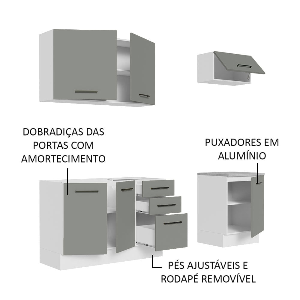 Armário de Cozinha Compacta 180cm Branco Cinza Agata Madesa 03