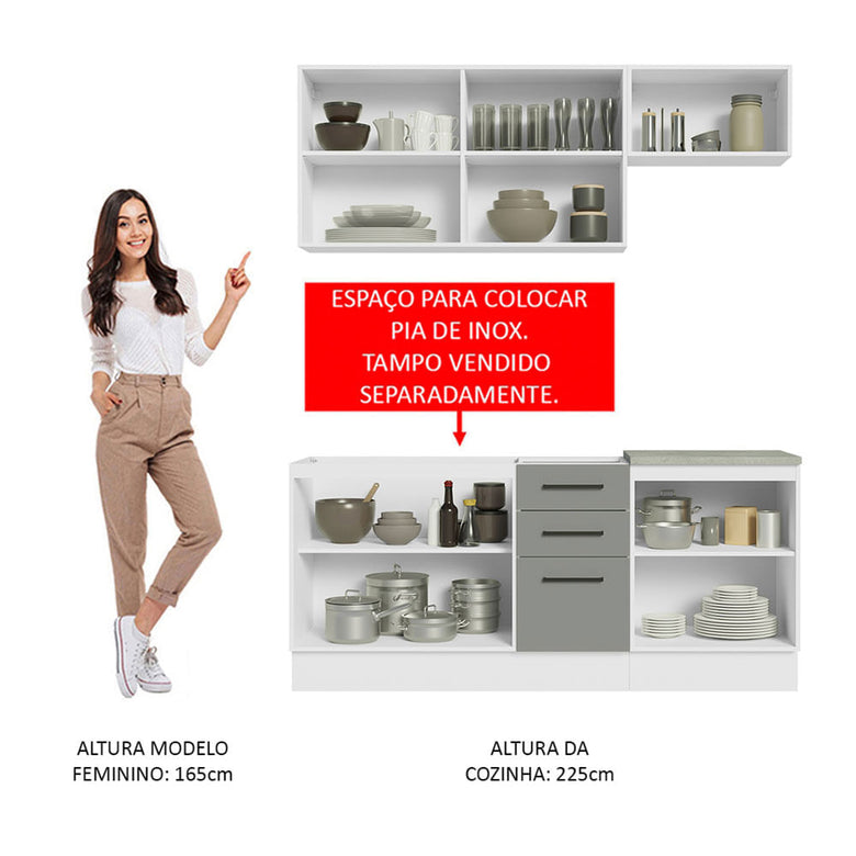 Armário de Cozinha Compacta 180cm Branco Cinza Agata Madesa 03