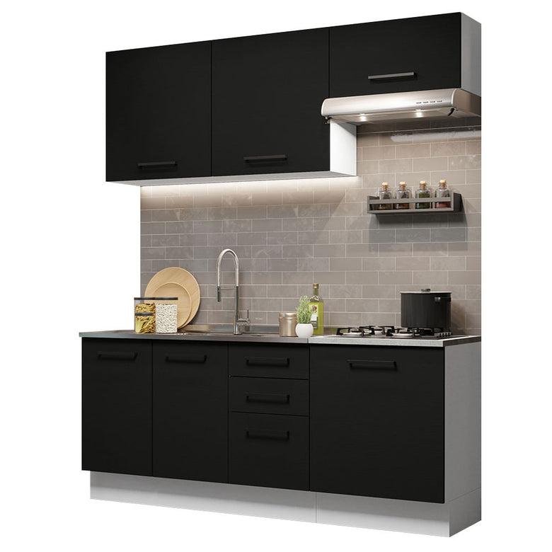 Armário de Cozinha Compacta 180cm Branco Preto Agata Madesa 03