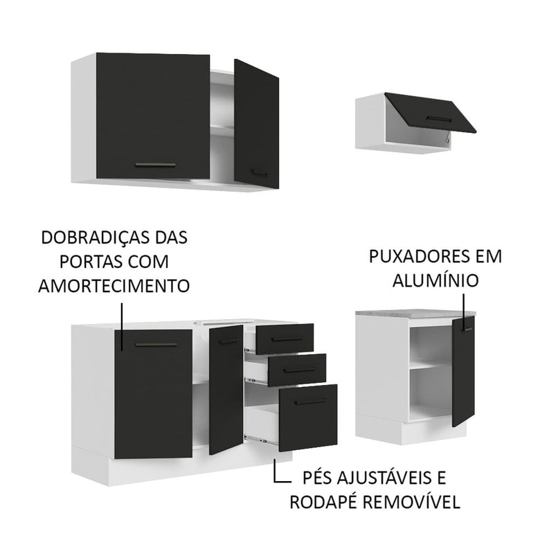 Armário de Cozinha Compacta 180cm Branco Preto Agata Madesa 03