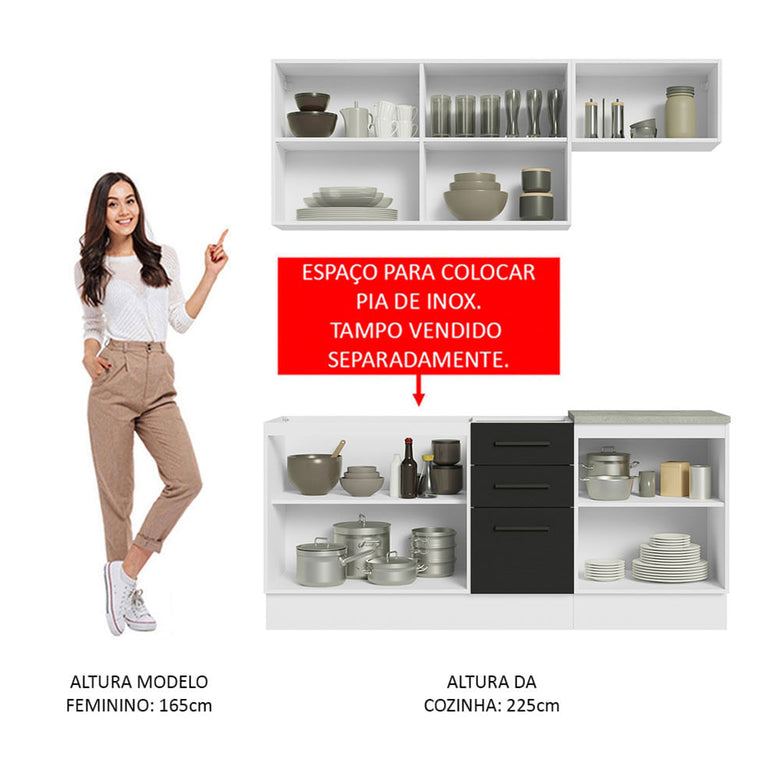Armário de Cozinha Compacta 180cm Branco Preto Agata Madesa 03