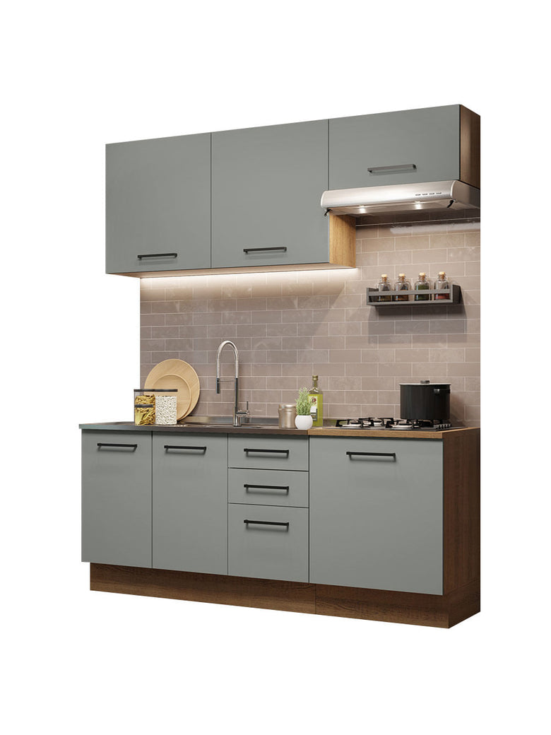 Armário de Cozinha Compacta 180cm Rustic Cinza Agata Madesa 03
