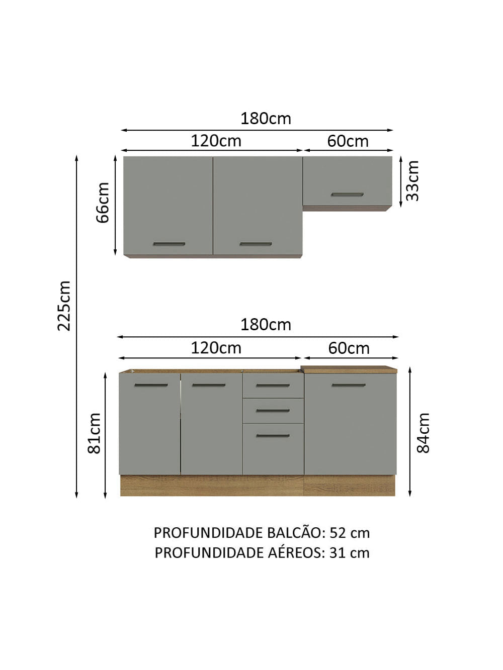 Armário de Cozinha Compacta 180cm Rustic Cinza Agata Madesa 03
