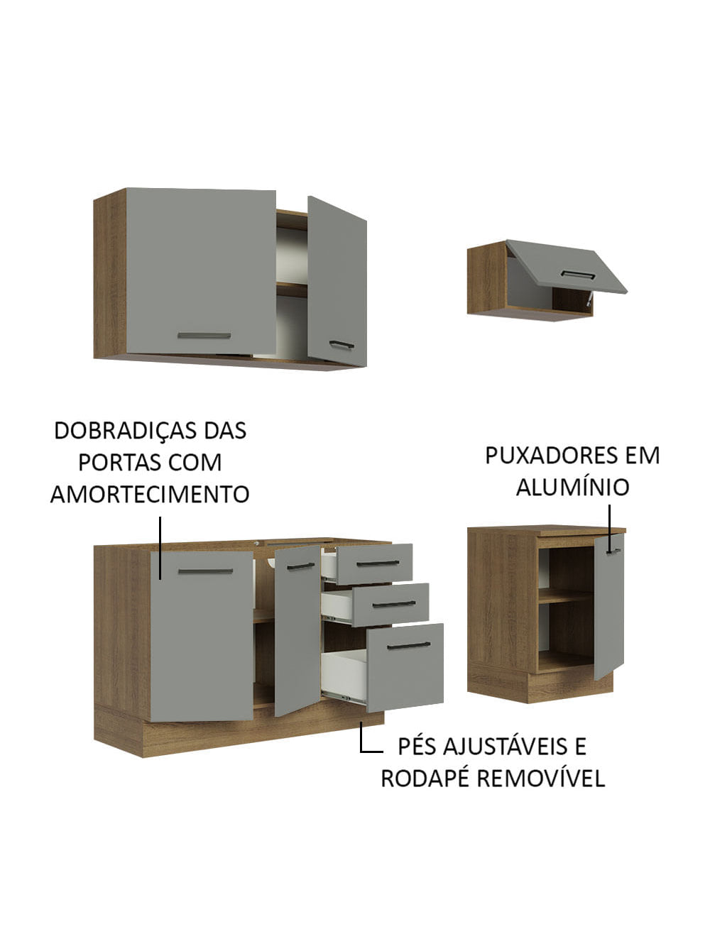 Armário de Cozinha Compacta 180cm Rustic Cinza Agata Madesa 03