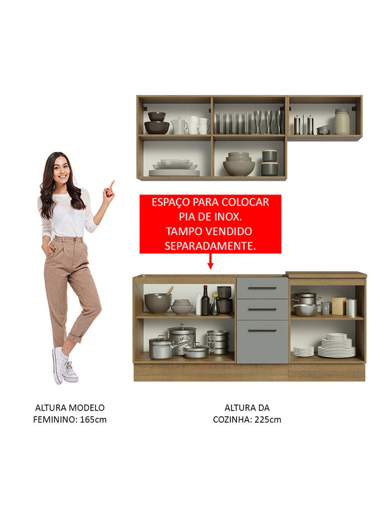 Armário de Cozinha Compacta 180cm Rustic Cinza Agata Madesa 03