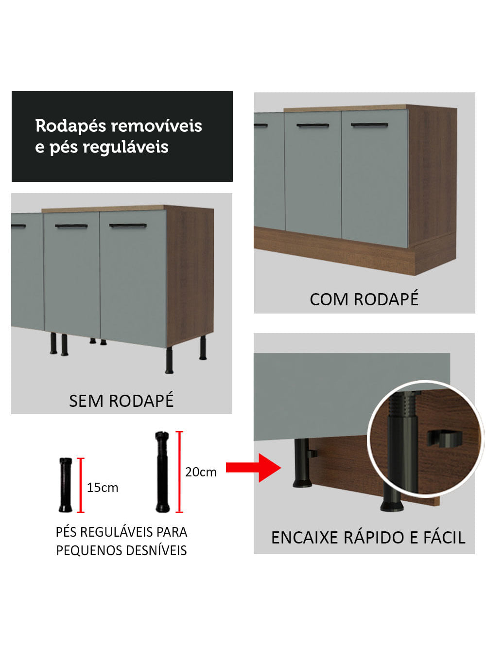 Armário de Cozinha Compacta 180cm Rustic Cinza Agata Madesa 03