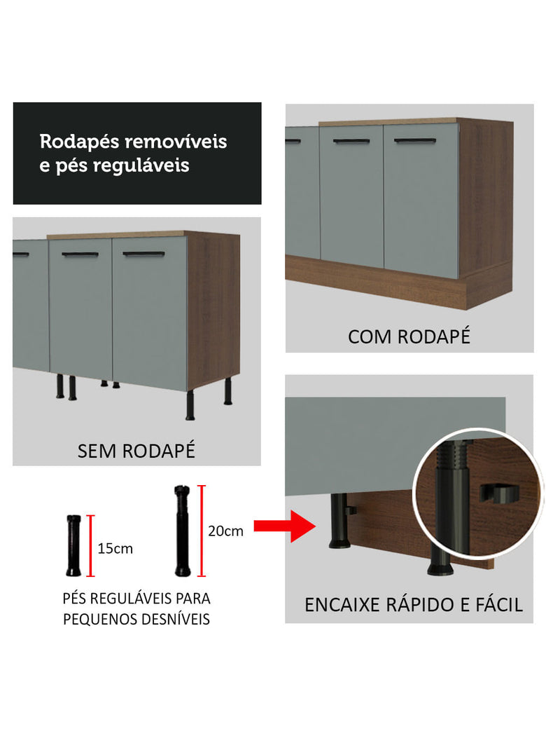 Armário de Cozinha Compacta 180cm Rustic Cinza Agata Madesa 03