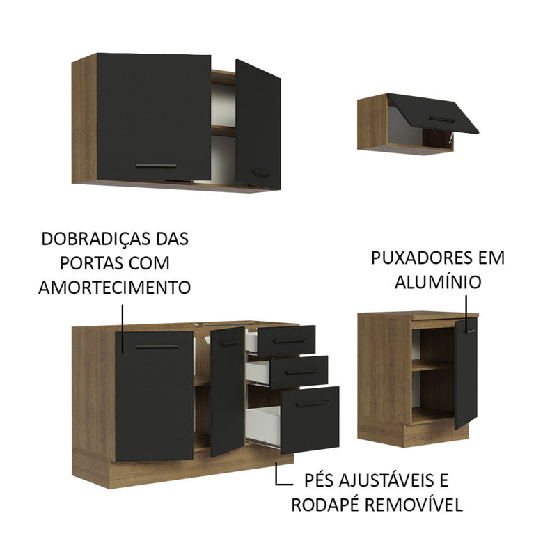 Armário de Cozinha Compacta 180cm Rustic Preto Agata Madesa 03