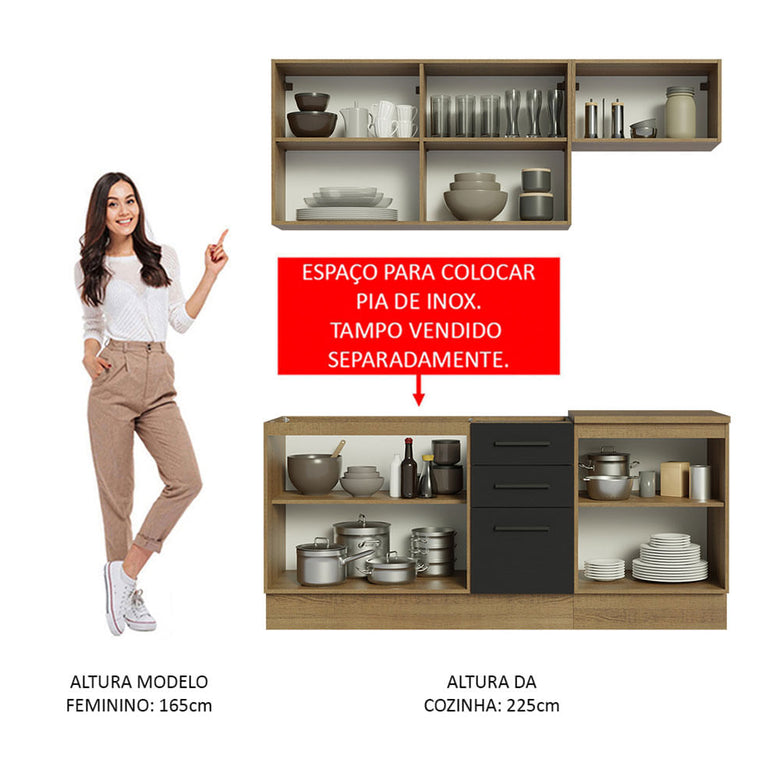 Armário de Cozinha Compacta 180cm Rustic Preto Agata Madesa 03