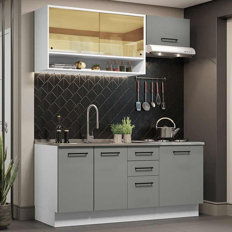 Armário de Cozinha Compacta 180cm Branco Cinza Agata Madesa 04
