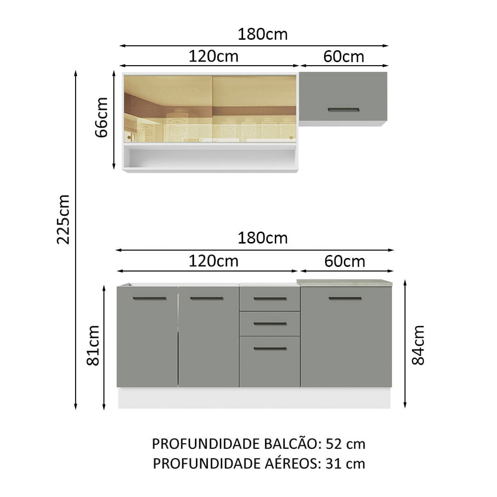 Armário de Cozinha Compacta 180cm Branco Cinza Agata Madesa 04