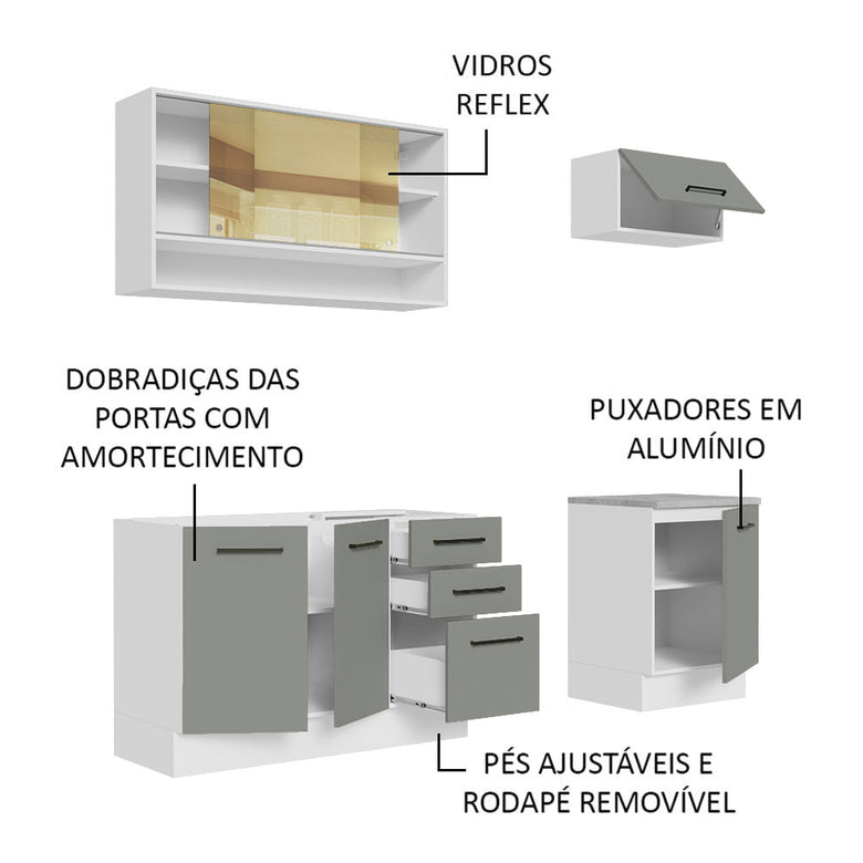 Armário de Cozinha Compacta 180cm Branco Cinza Agata Madesa 04