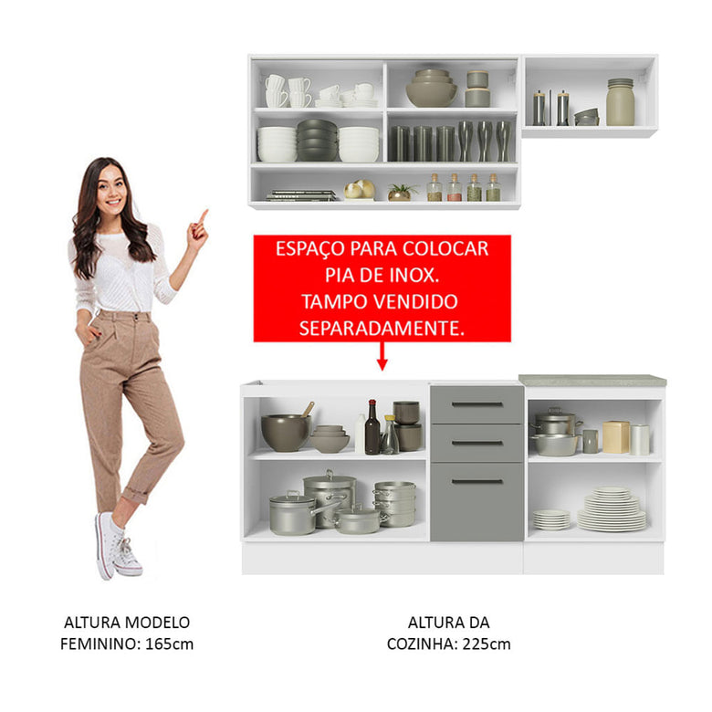 Armário de Cozinha Compacta 180cm Branco Cinza Agata Madesa 04