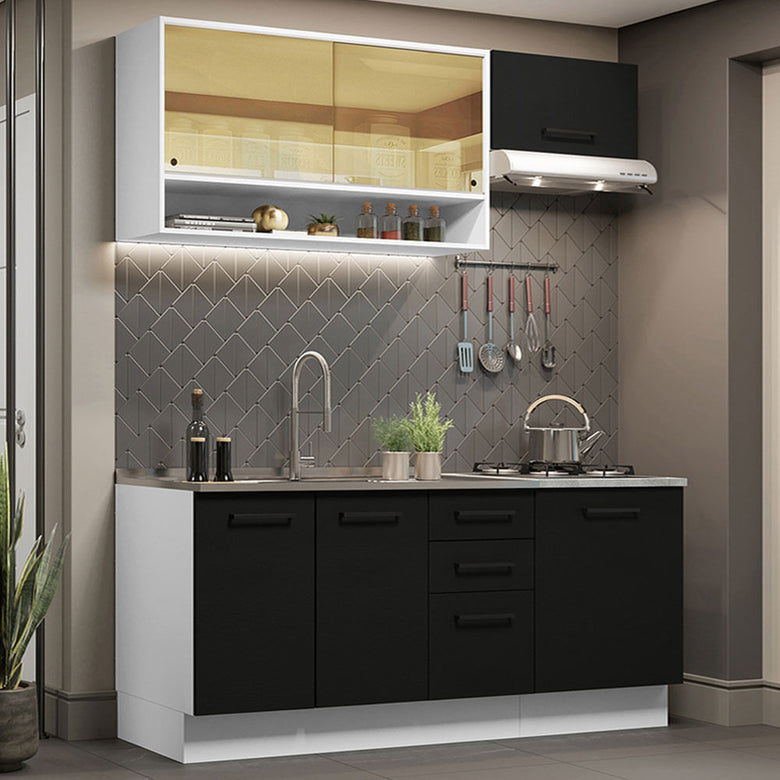 Armário de Cozinha Compacta 180cm Branco Preto Agata Madesa 04