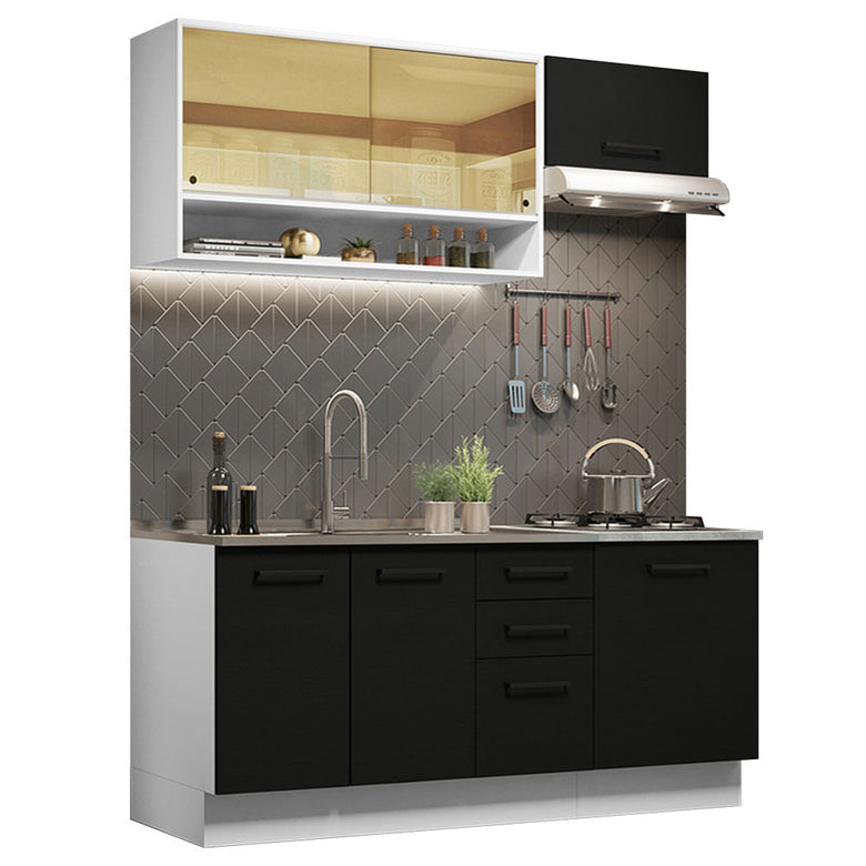 Armário de Cozinha Compacta 180cm Branco Preto Agata Madesa 04