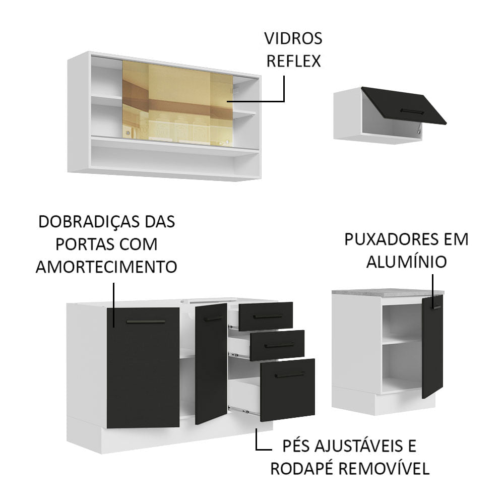 Armário de Cozinha Compacta 180cm Branco Preto Agata Madesa 04