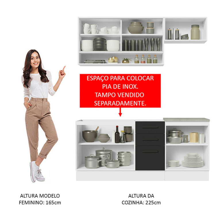 Armário de Cozinha Compacta 180cm Branco Preto Agata Madesa 04