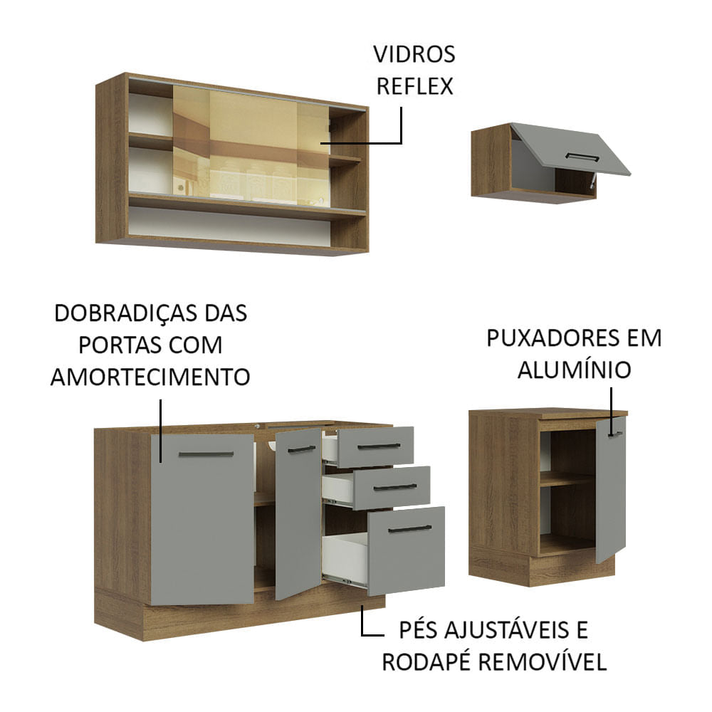 Armário de Cozinha Compacta 180cm Rustic Cinza Agata Madesa 04