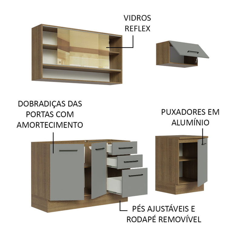 Armário de Cozinha Compacta 180cm Rustic Cinza Agata Madesa 04