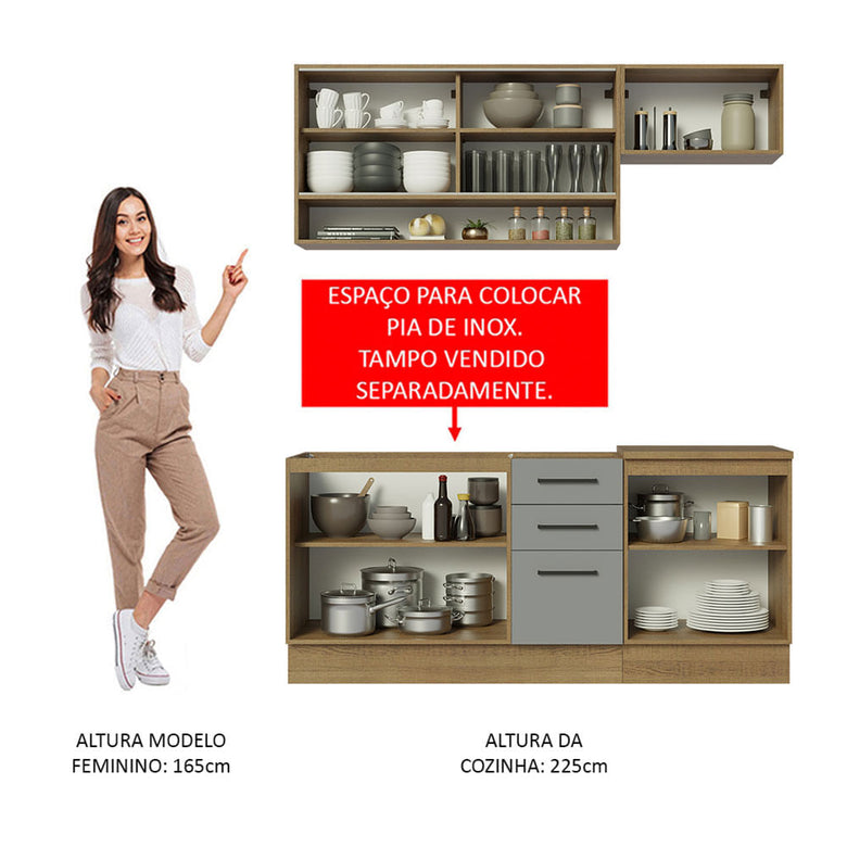 Armário de Cozinha Compacta 180cm Rustic Cinza Agata Madesa 04