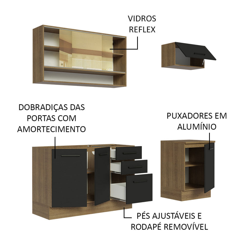 Armário de Cozinha Compacta 180cm Rustic Preto Agata Madesa 04