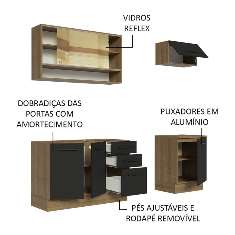 Armário de Cozinha Compacta 180cm Rustic Preto Agata Madesa 04