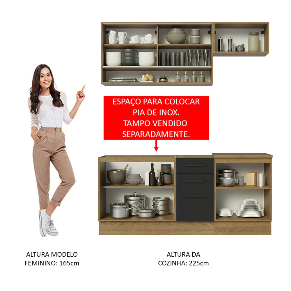 Armário de Cozinha Compacta 180cm Rustic Preto Agata Madesa 04