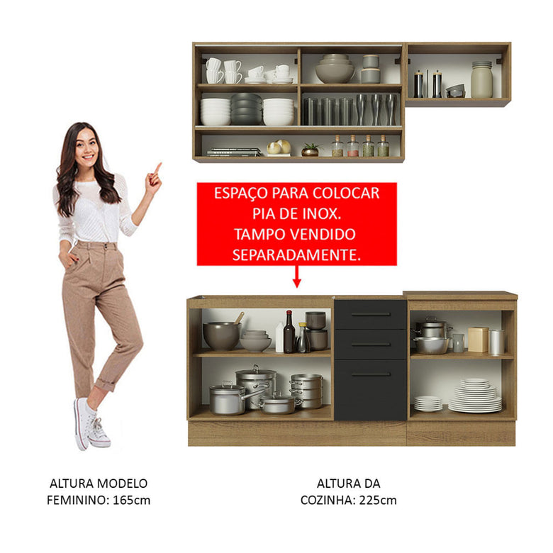 Armário de Cozinha Compacta 180cm Rustic Preto Agata Madesa 04