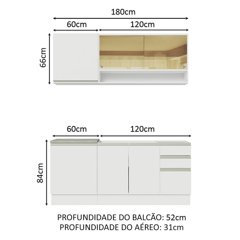 Armário de Cozinha Compacta 180cm Branco Glamy Madesa 06