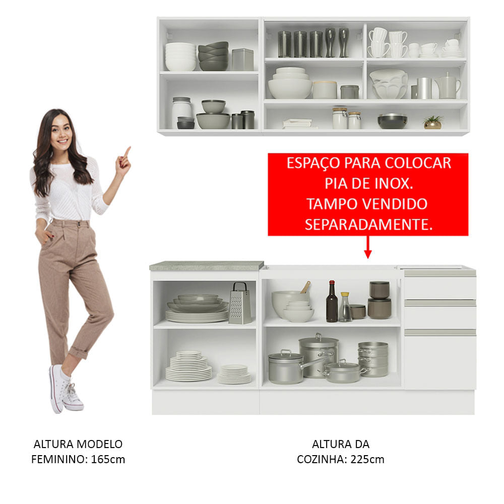 Armário de Cozinha Compacta 180cm Branco Glamy Madesa 06