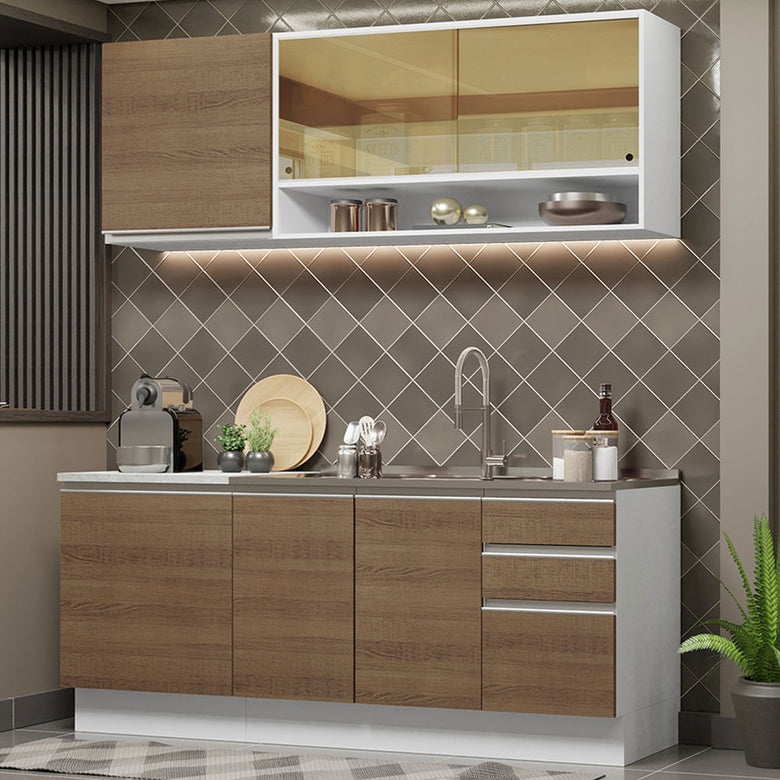 Armário de Cozinha Compacta 180cm Branco Rustic Glamy Madesa 06