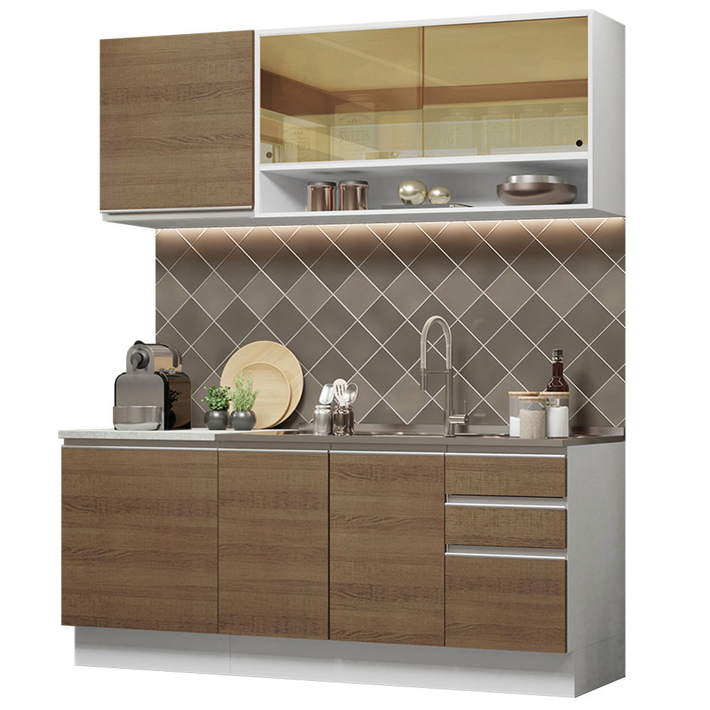 Armário de Cozinha Compacta 180cm Branco Rustic Glamy Madesa 06 - Branco/Rustic