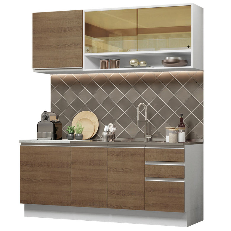 Armário de Cozinha Compacta 180cm Branco Rustic Glamy Madesa 06