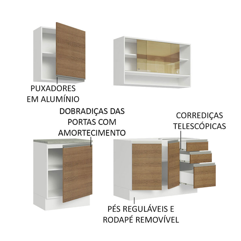 Armário de Cozinha Compacta 180cm Branco Rustic Glamy Madesa 06