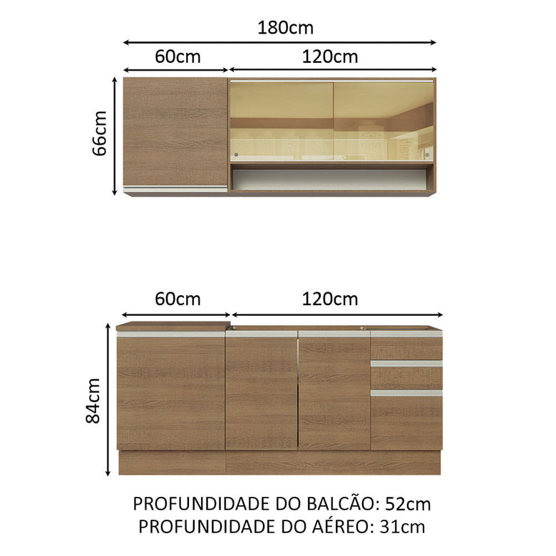 Armário de Cozinha Compacta 180cm Rustic Glamy Madesa 06