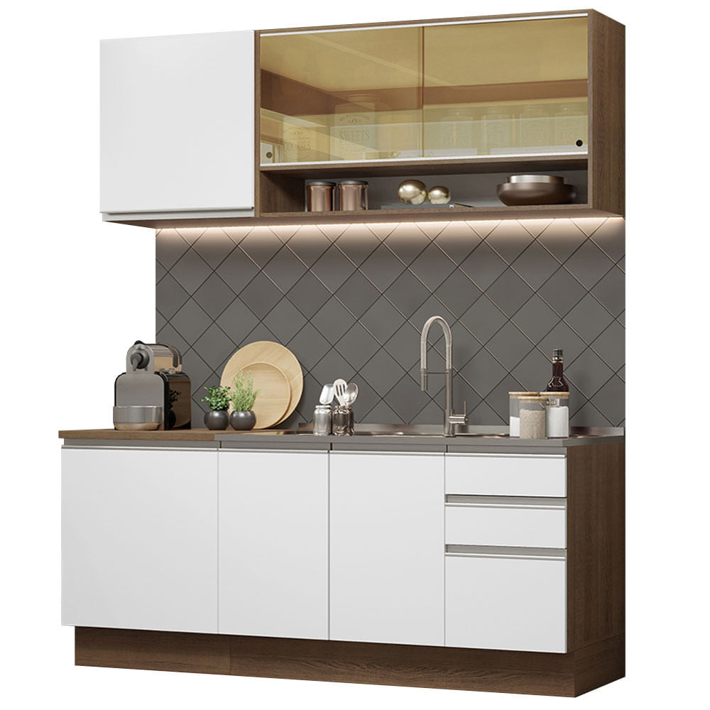 Armário de Cozinha Compacta 180cm Rustic Branco Glamy Madesa 06 - Rustic/Branco