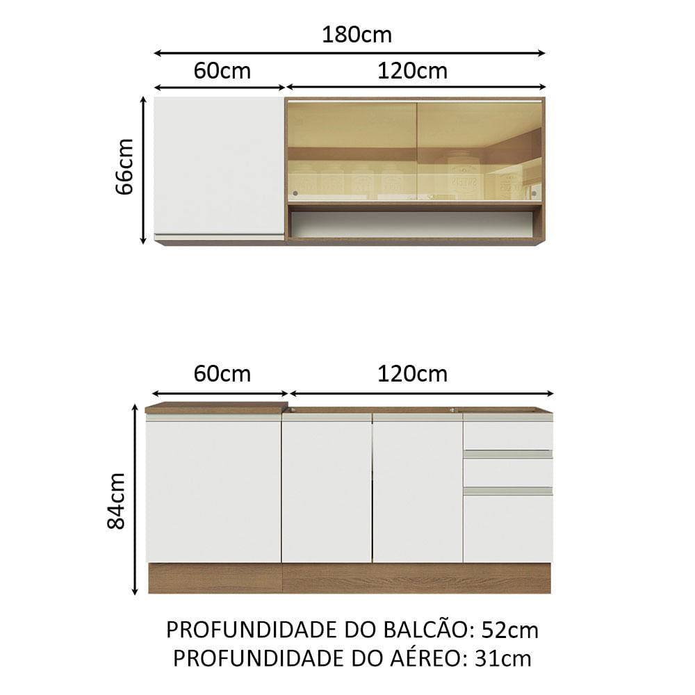 Armário de Cozinha Compacta 180cm Rustic Branco Glamy Madesa 06